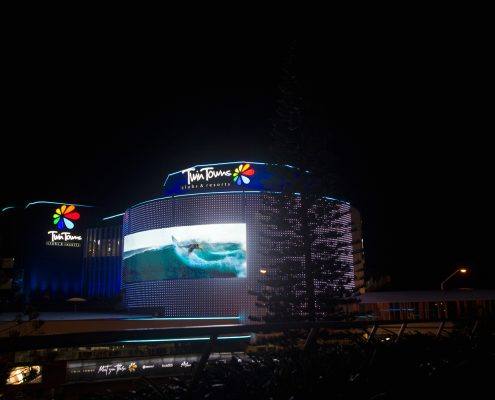 Twin Towns Curved LED Screen Building Facade Custom Digital Signage Solutions